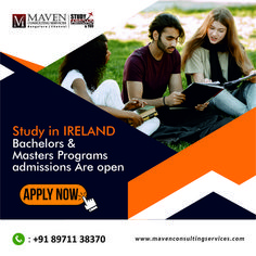 an advertisement for the study in ireland bachelors and masters programs, which are open