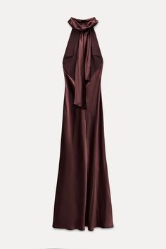 SATIN EFFECT HALTER NECK LONG DRESS - Wine | ZARA United States Satin Halter Dress, Satin Dress Long, Satin Dress, Zara United States, Satin Dresses, Halter Neck, Dress Making, Open Back, Red Dress