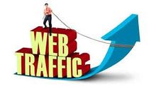 a man is pulling the word web traffic on top of a blue arrow