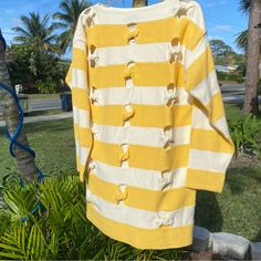 New With Tag! Excellent Condition! Yellow And White Stripe. Make An Offer! Retro Yellow Crew Neck Sweater, Yellow Cotton Summer Sweater, Casual Yellow Spring Sweater, Yellow Sweater For Day Out In Spring, 90s Sweater, Cream Yellow, Yellow Cream, Ann Taylor, White Stripe