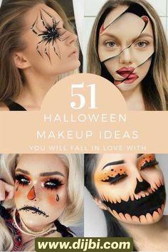 Face Paint For Adults Halloween, Halloween Costumes Just Makeup, Halloween Makeup How To, Insane Halloween Makeup, Funny Face Paint Ideas For Adults, Beauty Halloween Makeup, Halloween Face Make Up Ideas, Unique Halloween Makeup Looks