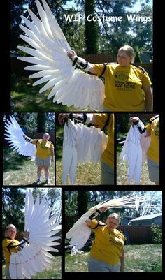 a collage of photos showing how to make an angel wings costume for the child