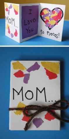 two cards with the words mom written on them