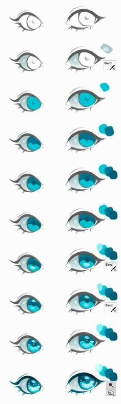 the different types of blue eyes are shown in this drawing technique, which is used to draw