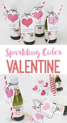 valentine's day party favors and bottle wrappers for sparkling cider valentines