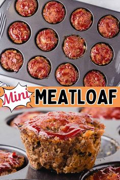 mini meatloaf muffins with ketchup in the middle and on top