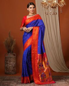 Embrace the essence of Marathi culture with our Royal Blue & Red Soft Silk Chandrakor Paithani Saree. 🌺✨ Featuring intricate checks and copper zari Chandrakor motifs, this exquisite saree captures the grace and heritage of traditional Paithani weaving. The rich peacock designs on the pallu add a timeless allure, making it a perfect choice for weddings, parties, and festive occasions. Celebrate every moment in the elegance of authentic artistry and craftsmanship. #PaithaniSaree #MarathiTrad... Paithani Saree Traditional Look, Chandrakor Paithani, Marathi Culture, Paithani Saree, Indian Textiles, Instagram Photo Ideas Posts, Peacock Design, Royal Blue Color, The Grace