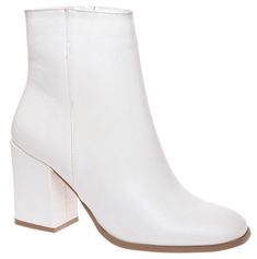 These booties are perfect to add a modern touch to your fall style this season. Features a faux leather upper and a side zipper that makes it easy to sip on and off. These booties will hit right above the ankle with a chunky heel height of approximate 3.5 inches. White Ankle Heeled Boots With Zipper, White Ankle Heeled Boots With Zipper Closure, Chic Boots With Zipper Closure And Block Heel, White Zipper Closure Ankle Heeled Boots, Spring Ankle Heeled Boots With Zipper, Spring Ankle Heeled Boots With Zipper Closure, Chic Faux Leather Booties For Fall, Chic Fall Booties With Zipper Closure, White Boots With Zipper For Fall