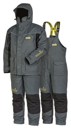 Feel warm and safe whenever you're on the ice with the Norfin Element Float Suit. This well-equipped ice-fishing jacket-and-bibs set will not only help keep you comfortable in temperatures as low as -5F, it offers the reassurance of built-in closed-cell polyurethane buoyant material for flotation assistance in the event of a breakthrough. The Element Float Suit's top-quality construction also features a highly breathable, waterproof Nortex shell; hypoallergenic Thermo Guard polyester microfiber Survival Bow, Fishing Clothes, Fishing Jacket, Mens Outdoor Clothing, Suit For Men, Work Gear, Bib Set, Grey Outfit, Ice Fishing