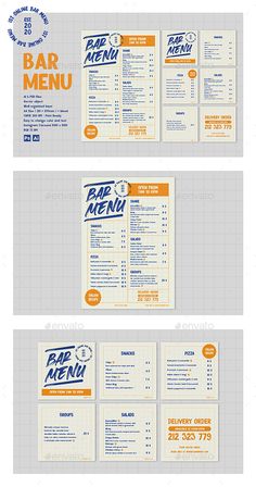 the menu is shown in three different colors and sizes, including orange, blue, and white