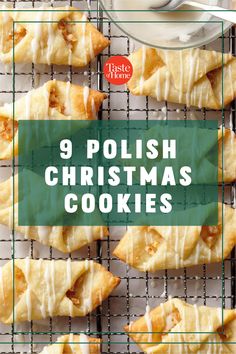 9 polish christmas cookies on a cooling rack with the words, 9 polish christmas cookies