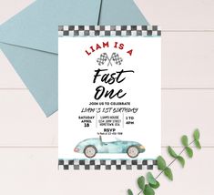 a birthday card with a race car on it and the words,'i am is a fast one '