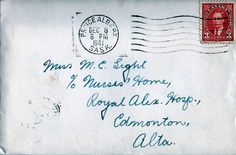 an old envelope with writing on it and a stamp that reads 9 th c e st