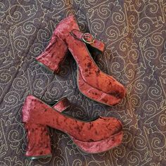 These Amazing Oxblood Velvet Platform Heels By Are Tuk Brand New, Only Tried On In The House - They Are Absolutely Gorgeous, Perfect For A Fall Or Winter Glamorous Get Up. Size Us 9. Velvet Platform Heels, Tuk Shoes, Shoes Brand, Red Purple, Platform Heels, Get Up, Shoes Women Heels, The House, Shoes Heels