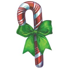 A die-cut illustration of a vintage-style red and white candy cane tied with a bright green bow. Candy Clipart, Vintage Candy, Etsy Printable Art, Colorful Candy, Christmas Wall Art, Christmas Candy Cane, Christmas Clipart, Candy Canes, Place Setting