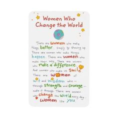 a magnet that says women who change the world with colorful writing on it and stars