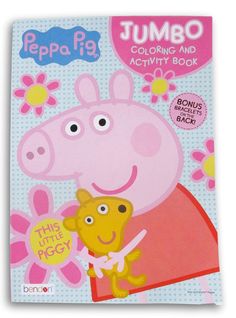 the peppo pig coloring and activity book is shown with its baby in it's arms