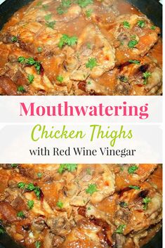 chicken thighs with red wine vinegar in a skillet