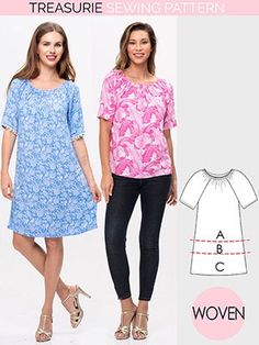 two women's tops and dress sewing pattern