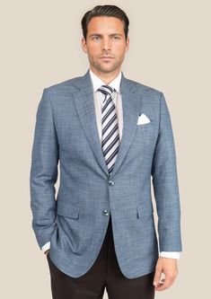 Experience effortless style with our premium Mid Blue Hopsack Jacket. This head-turning piece will elevate any outfit, perfect for any occasion. Custom made from a luxurious bamboo/wool/linen/silk blend from Cavan, it's the perfect addition to any fashion-forward wardrobe. Elegant Linen Sport Coat For Office, Elegant Office Linen Sport Coat, Formal Linen Outerwear With Hidden Button Closure, Formal Single-breasted Linen Outerwear, Formal Linen Outerwear With Suit Collar, Elegant Linen Outerwear For Business Casual, Formal Linen Outerwear With Notch Lapel, Luxury Linen Outerwear For Formal Occasions, Luxury Linen Formal Outerwear