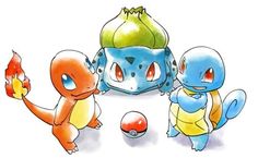 some very cute pokemons standing next to each other