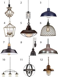 the different types of pendant lights hanging from ceiling to ceiling in various styles and colors