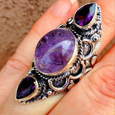 Brand New Handmade Oversized Sage Amethyst And Faceted Amethyst Silver Statement Ring. Size 7.25 925 Stamped New To Poshmark? Use Referral Code Kimberlyn222 To Receive $10. Galaxy Jewelry, Big Rings, Statement Ring Silver, Color Analysis, Womens Jewelry Rings, Statement Ring, Pretty Things, Colorful Art, Beautiful Rings