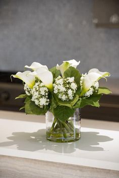 Calla Lily & Hydrangea White Buds Arrangement in Clear Cylinder Vase - Florals & Greenery - The Well Appointed House Calla Lily Flower Arrangement, Hydrangea Buds, Calla Lily Wedding Centerpiece, Calla Lily Arrangement, Princess Penelope, Calla Lily Centerpieces, Lily Centerpieces, Hydrangea White, White Calla Lily