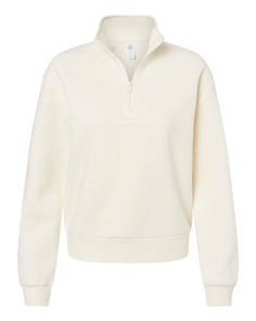 Women's Eco-Cozy Fleece Mock Neck Quarter-Zip Sweatshirt - NATURAL - XS | Alternative Women's Eco-Cozy Fleece Mock Neck Quarter-Zip Sweatshirt in Natural Size XS | Cotton/Polyester Blend Trendy White Top With Zipper Closure, Trendy White Tops With Zipper Closure, Trendy White Half-zip Top, Casual Tops With Zipper Closure And Relaxed Fit, Casual White Half-zip Top, White Half-zip Cotton Top, White Cotton Half-zip Top, Mock Neck Sweatshirt, Alternative Apparel