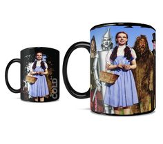 two coffee mugs with wizard pictures on them