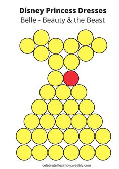 the disney princess dress is shown with yellow circles and red ball on it's chest