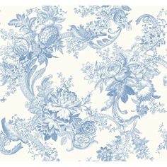 a blue and white floral wallpaper pattern