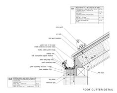 an architectural drawing shows the details for a roof gutter detail plan, with instructions