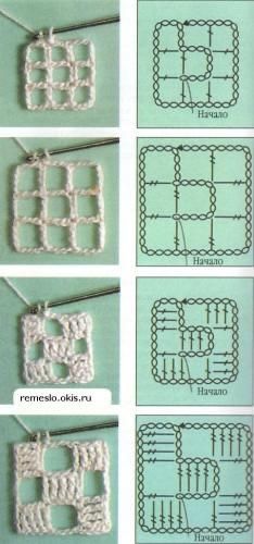 the instructions for crocheted squares are shown