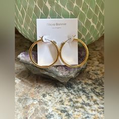 Gold Plated Hoop Earrings . They Have Baguette Cubic Zirconia Stones . The Measurements Are 1.8 X 1.8 Inches In Length And Width . New With Dust Bag Tags And Bags . Bonnie Gold, Bonnie Jewelry, Beautiful Stud Earrings, Diamond Decorations, Art Earrings, Tassel Drop Earrings, Sparkle Earrings, Cubic Zirconia Earrings, Zirconia Earrings