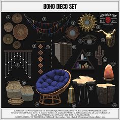 the boho decor set is shown in black and blue