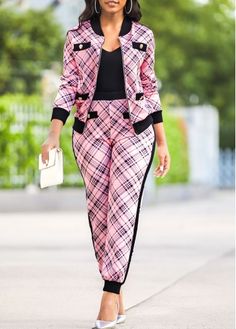 Color:Pink;Size:M;Package Contents:1 X Top , 1 X Pants; Coat And Pants, Long Pants Outfit, Classy Outfits For Women, Dinner Dress Classy, Pants Outfit Casual, African Shirts, Sweatsuit Set, African Fashion Modern, Kids Fashion Dress