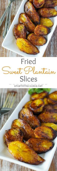 fried sweet plantain slices on a white plate