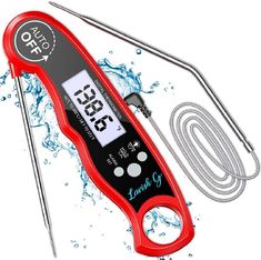 The thermometer also features an easy foldable probe for storage purpose. It can be turned on / off at 45 degrees (180 degrees of use range). Automatically power off when fully folded to save battery. Temperature Beep Sound: A nice beep sound occurs when it reaches the preset term the screen is red, a timely reminder will let you have a perfect food thermometer for cooking has a high-performance probe and exclusive appearance. The food grade stainless steel probe is rarely durable and safe. Cooking Thermometers, Kitchen Thermometer, Digital Meat Thermometer, Thermometer Temperature, Instant Read Thermometer, Cooking Thermometer, Meat Thermometer, Baby Drinks, Food Thermometer