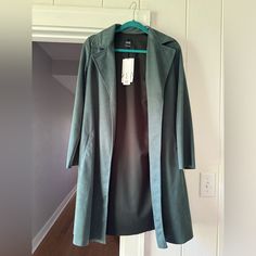 Zara Coat! Never Worn. Fitted Green Outerwear For Fall, Zara Notch Lapel Outerwear For Fall, Green Fitted Long Coat, Green Notch Lapel Outerwear For Fall, Spring Fitted Pea Coat With Notch Lapel, Chic Fitted Green Outerwear, Green Formal Outerwear For Fall, Fitted Long Pea Coat For Spring, Zara Pea Coat For Spring Workwear