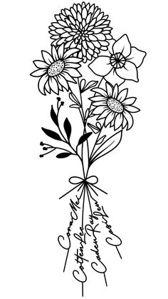 a black and white drawing of flowers