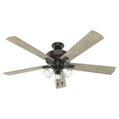 a ceiling fan with three light bulbs on the top and two lights on the bottom