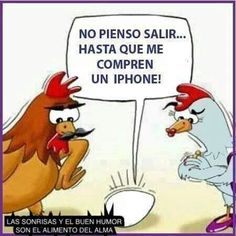 two chickens are talking to each other in front of an empty speech bubble that says no uscioo finche non mi averete comprato i'iphone