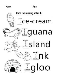 the letter i worksheet for children to learn how to write and draw letters