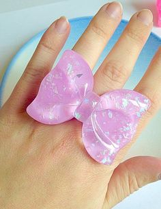 Kawaii Bow Ring Sparkle Lilac Pastel Sweet Lolita Pastel Couture, Glittery Jewelry, Kawaii Ring, Bff Christmas, Lilac Pastel, Pastel Jewelry, Lisa Frank Stickers, Cute Ribbon, Diy Crafts For Girls