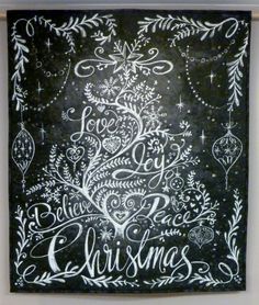 a chalkboard christmas card hanging on the wall