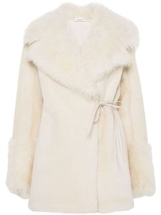 Find P.A.R.O.S.H Morris Coat on Editorialist. white leather sheepskin brushed effect wrap design self-tie fastening oversized pointed collar long sleeves two side welt pockets straight hem Birkin Mom Aesthetic, Birkin Mom, Virgo Rising, Mom Aesthetic, Dream Wishlist, Dream Items, White Fur Coat, Holiday Wishlist, Coat White