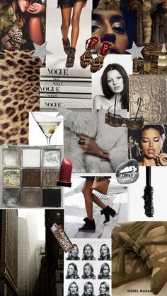 a collage of photos with different colors and styles on them, including leopard print