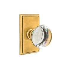 an image of a brass plated door handle with glass knob on the front and side