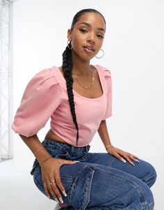 Tops by Levi's Short and sweet Scoop neck Long sleeves Cropped length Regular fit Pink Stretch Puff Sleeve Top, Feminine Pink Puff Sleeve Top For Fall, Pink Cotton Puff Sleeve Top Feminine Style, Levi's Stretch Tops For Spring, Levi's Fitted Casual Blouse, Trendy Fitted Levi's Tops, Casual Fitted Levi's Blouse, Levi's Casual Stretch Tops, Casual Fitted Pink Puff Sleeve Top